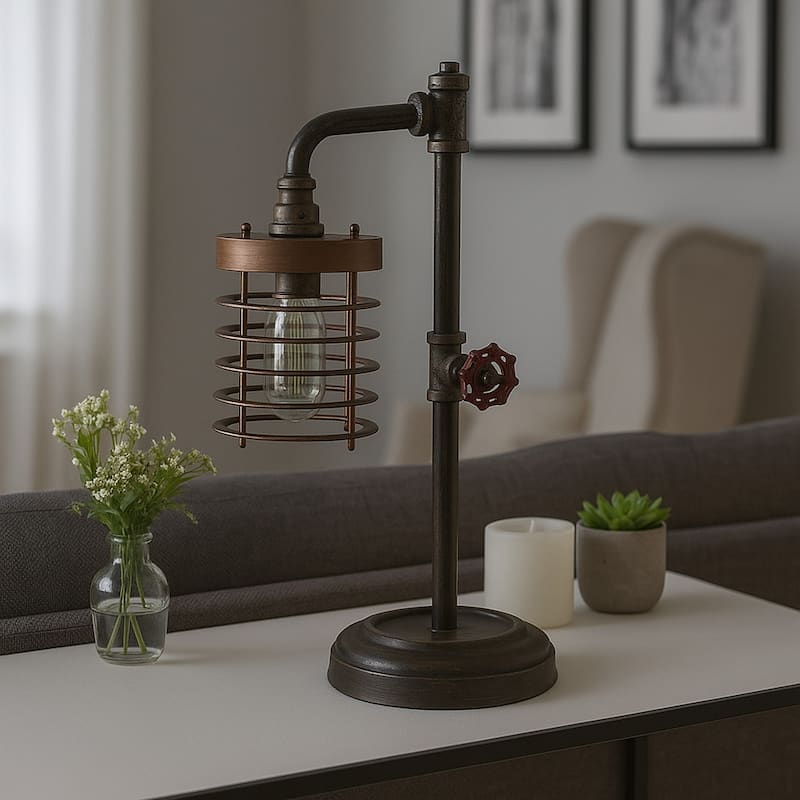 Industrial Metal Pipe Table Lamp - 18.0" - Brown/ Gold - 18.0"