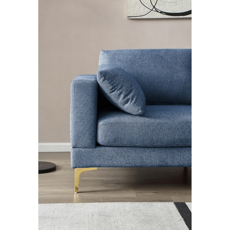 92'' Fabric L-Shape 3-Seater Sofa with Ottoman, Gold Metal Legs, and Toss Pillows
