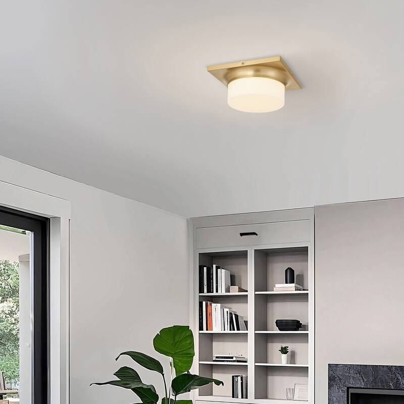 Aura 10" Antique Brass LED Flush Mount Ceiling Light