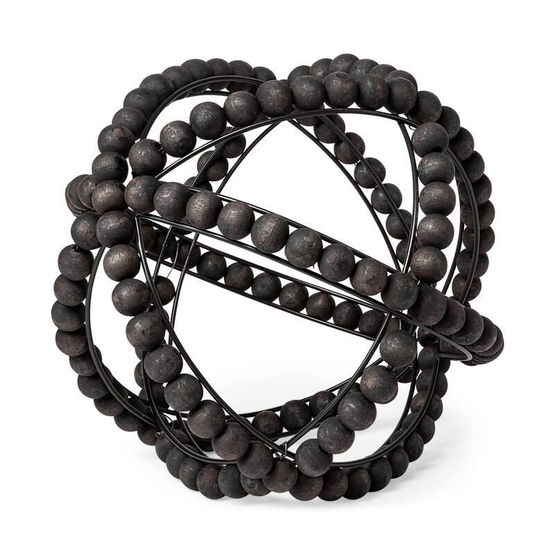 Earnhardt I Small 9L x 9W Black Wooden Beaded Orb - 11.2L x 11.2W x 11.6H - Black