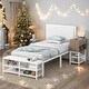 preview thumbnail 2 of 8, White Kids Metal Twin Bed Platform Bed with Two-Tier Storage Shelves,Cabinet