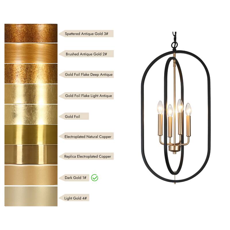 Modern 4-Light Black Gold Metal Chandelier Geometric Candle Pendant Light for Dining Room - 14.5" L x 11" W x 29.5" H