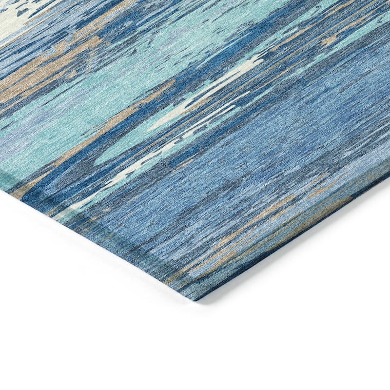 Machine Washable Indoor/ Outdoor Abstract Stripes Chantille Rug