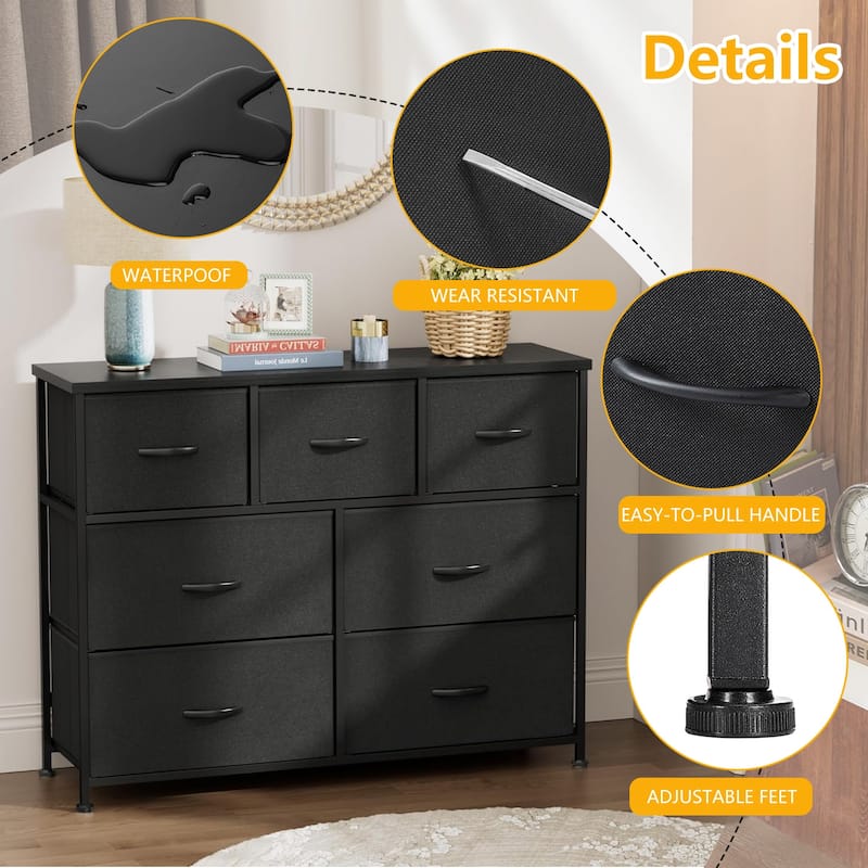 Freestanding 7-Drawer Chest of Drawers Chest Tower TV Stand with Wood Top for Closet Bedroom