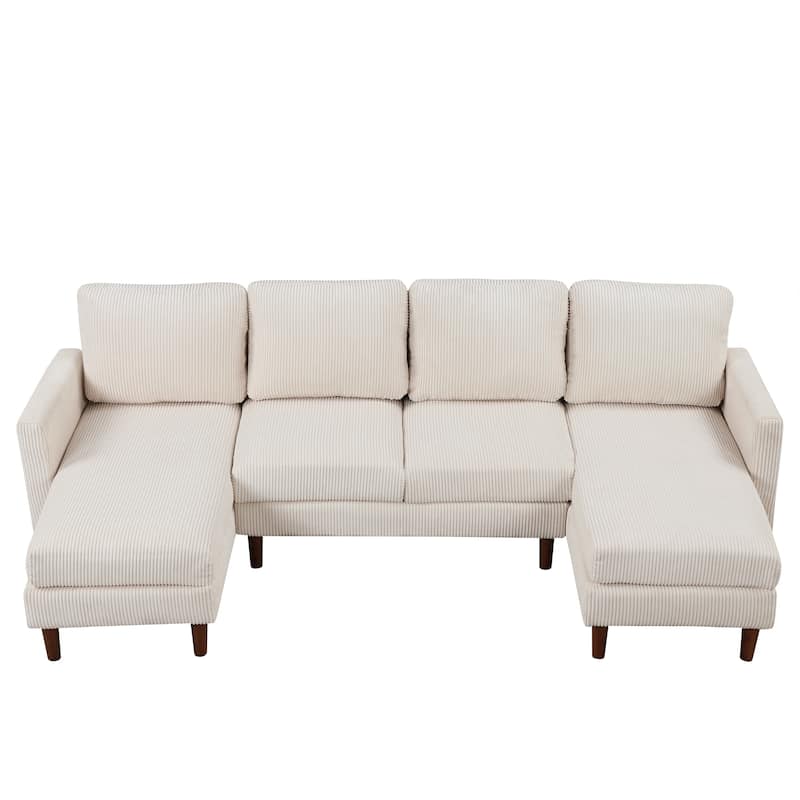 Modern U Shaped Modular Sectional Sofa with Corduroy Upholstery and Solid Wood Legs for Living Room or Guest Room
