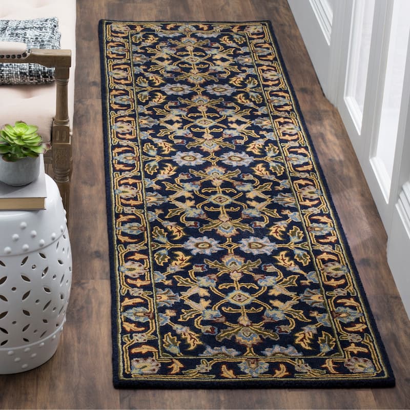 SAFAVIEH Handmade Blossom Rosangela Modern Floral Wool Rug - 2'3" x 8' Runner - Navy