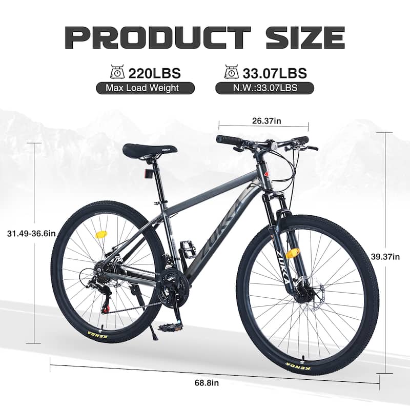 27.5 Inch Cycling Bicycle, 21 Speed Mountain Bike w/Front Suspension, Dual Disc Brakes, Aluminum Alloy Frame for Boys and Girls