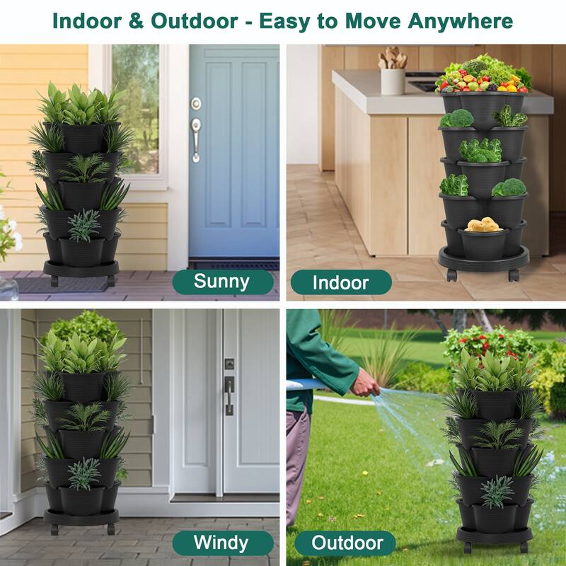Vertical Strawberry Planter 5 Tier Hanging Vertical Gardening Planter Stackable Garden Tower Pot for Strawberries Flowers