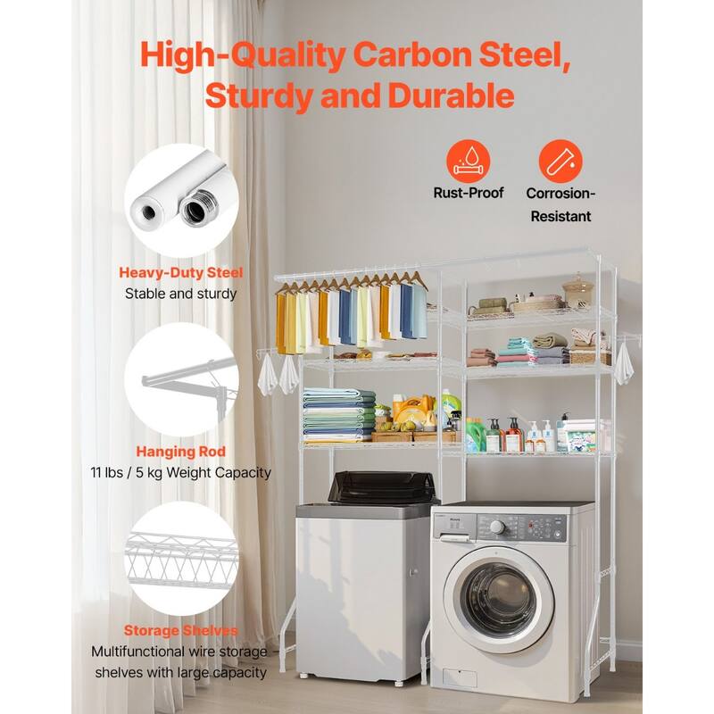 Adjustable Laundry Room Storage Shelf Over Washer and Dryer Sturdy Carbon Steel Organizer Rack