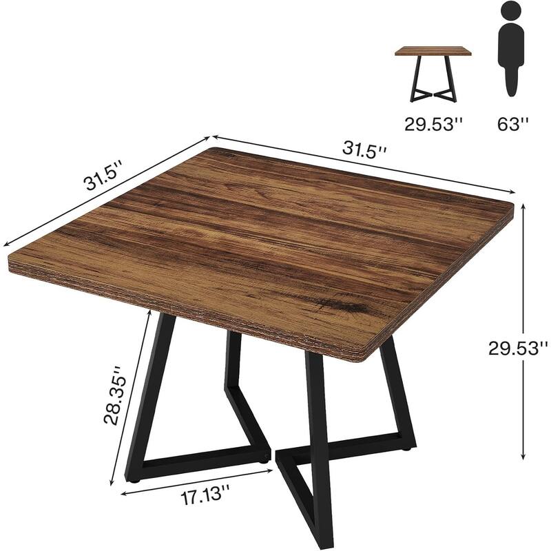 Square Dining Table Set, Industrial Dinner Table with Metal Base for Bar, Coffee Shop, Resturant