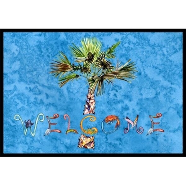 Carolines Treasures 8708JMAT Welcome Palm Tree On Blue Indoor & Outdoor Mat 24 x 36 in.