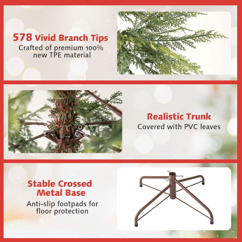 Gymax 6.5 FT Pre-Lit Artificial Christmas Tree Hinged Spare Xmas Fir