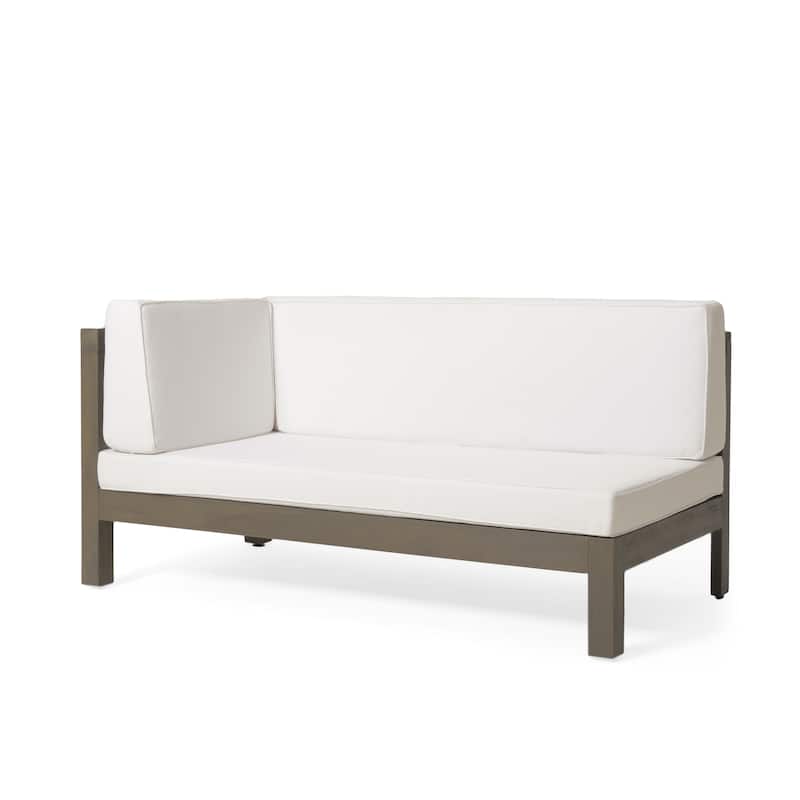 Roomfitters X-Back Corner Bench with Coffee Table, Outdoor Wooden Patio Sofa with Cushions for Garden or Porch