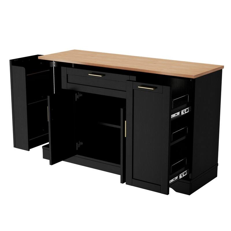 53.7" Kitchen Island Storage with 3-Tier Pull-Out Rack and Adjustable Shelves for Kitchen, Dining Room