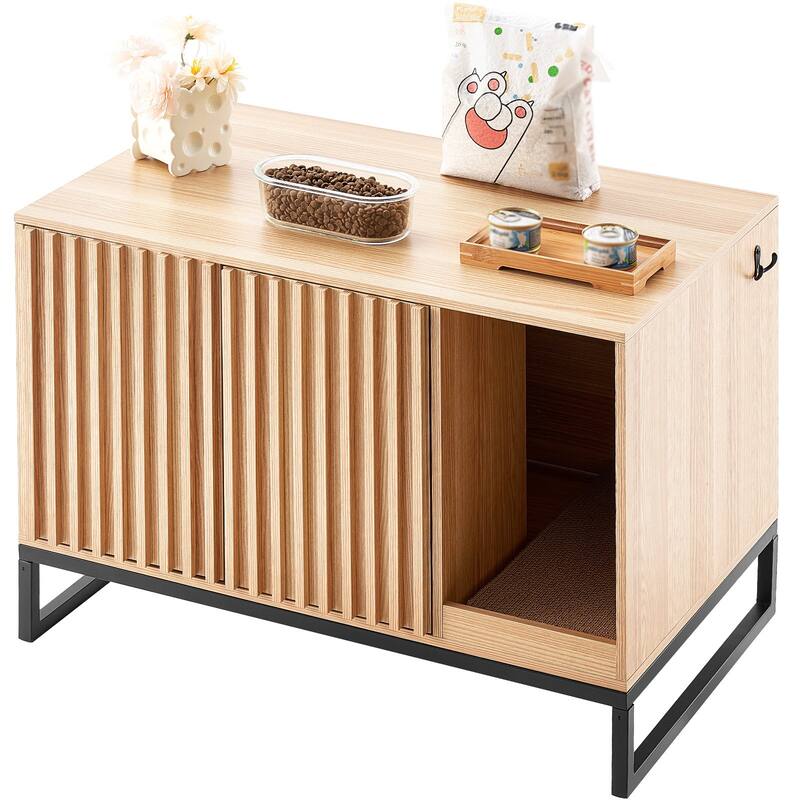 22-Inch Natural MDF Hidden Cat Litter Box Enclosure Furniture with 2 Doors and Convenient Shovel Hook