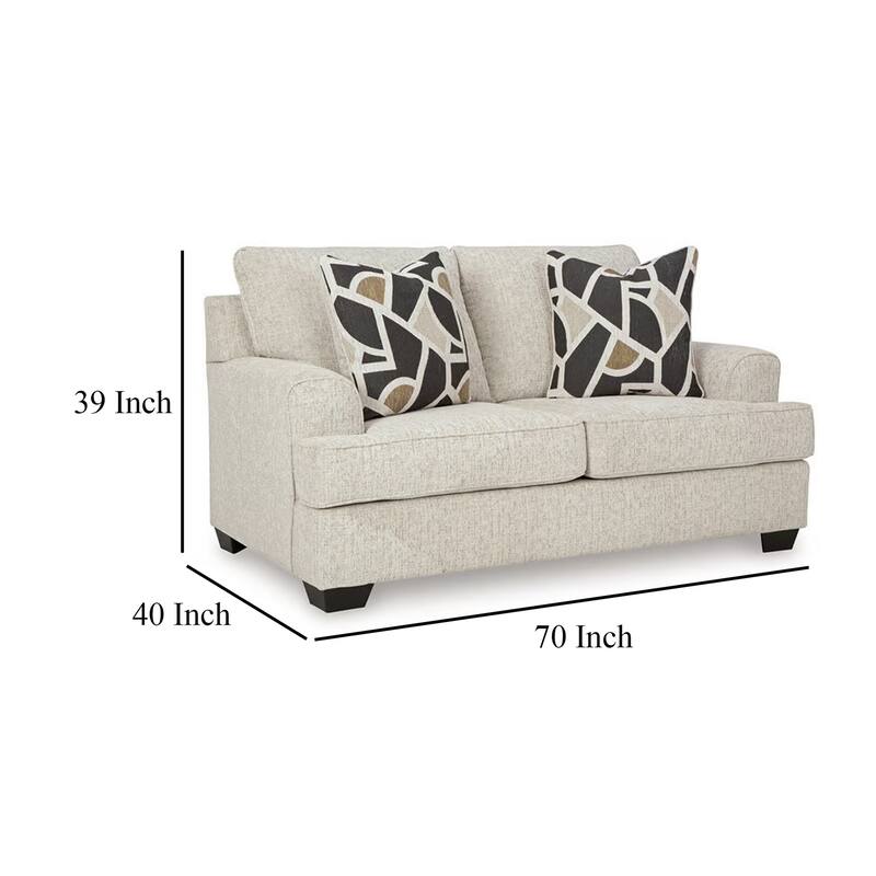 Burgess Loveseat, Quartz Beige Polyester, 2 Throw Pillows, 70 Inch