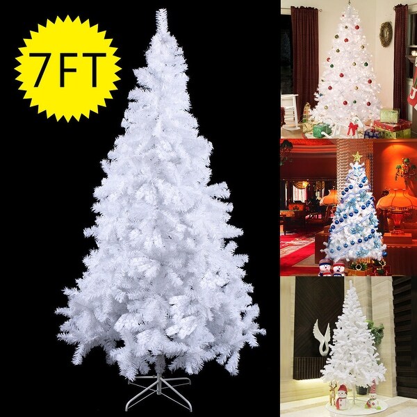 Costway 7Ft Artificial PVC Christmas Tree W/Stand Holiday Season Indoor Outdoor White