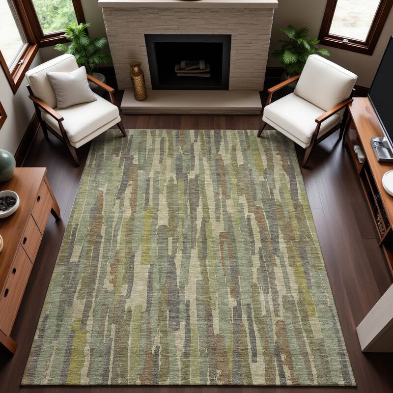 Premium Washable Super Soft Global Stripes Mayfield Rug - Aloe - 10' x 14'