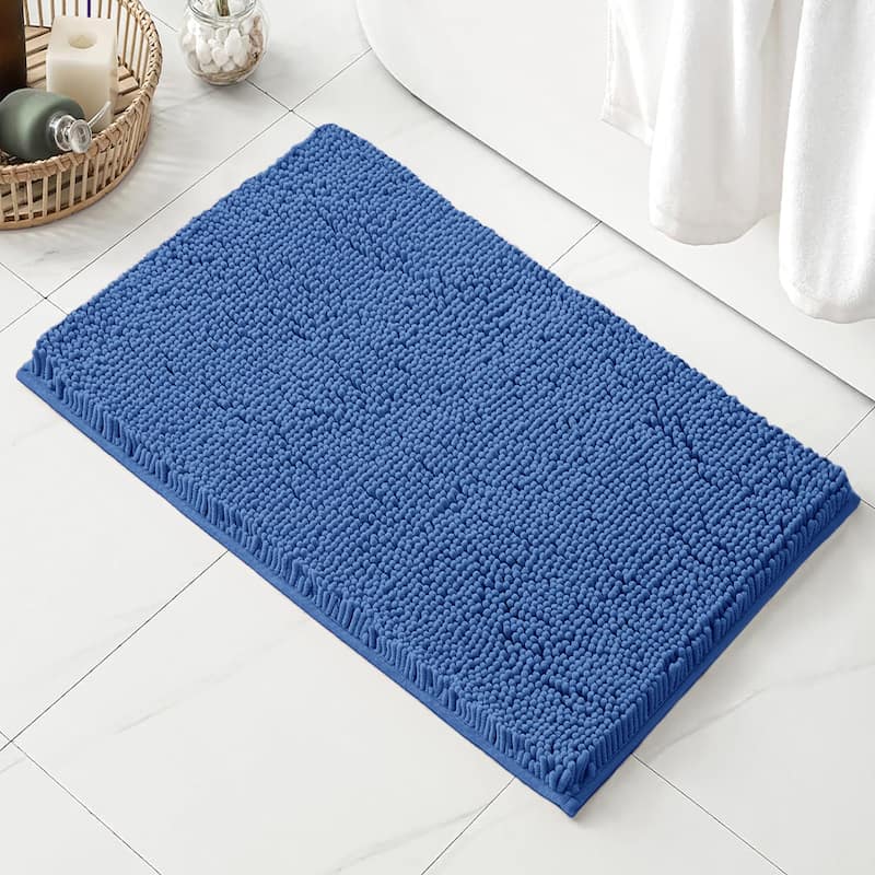 24"x16" - Blue Soft Cozy Plush Chenille Bath Mat Bathroom Rug - Blue - 24"x16"R