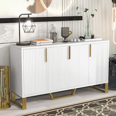 60" Buffet Sideboard w/ Marble Sticker Tabletop & Adjustable Shelves