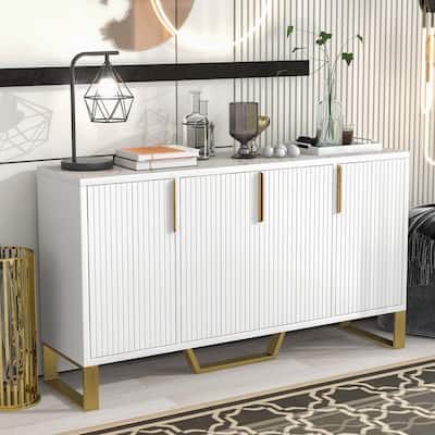 Modern sideboard with Four Doors, Metal handles & Legs and Adjustable Shelves Kitchen Cabinet