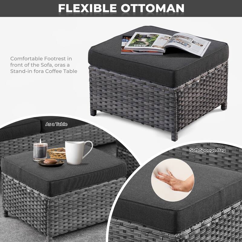 OVIOS 6-piece Patio Furniture Outdoor Wicker Set With Cozy Rectangle Fire Table