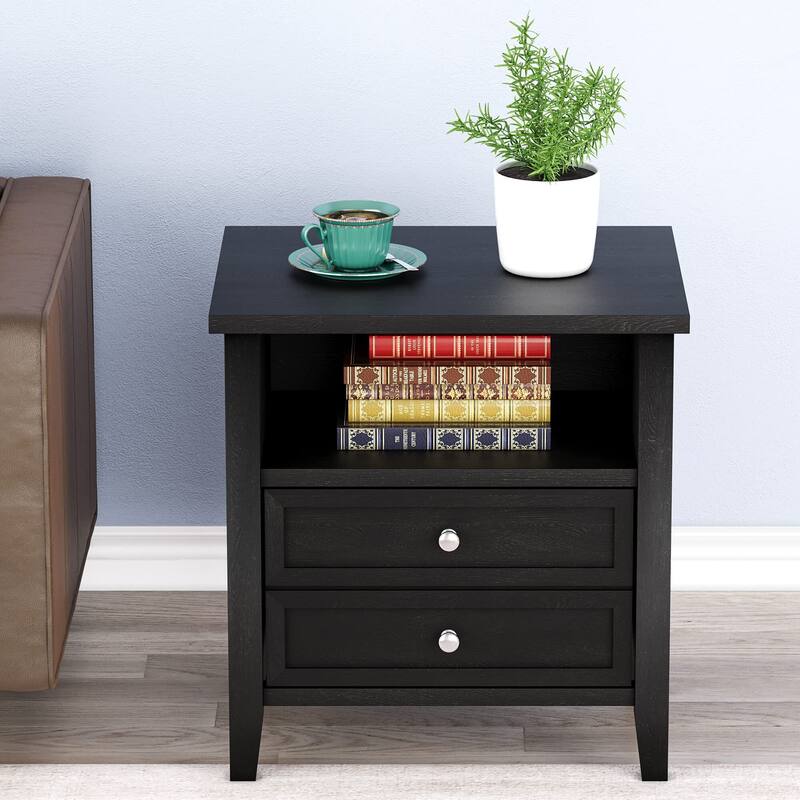 Nightstand with 2 Drawers, Nightstands with 2-Drawer & Open Cabinet