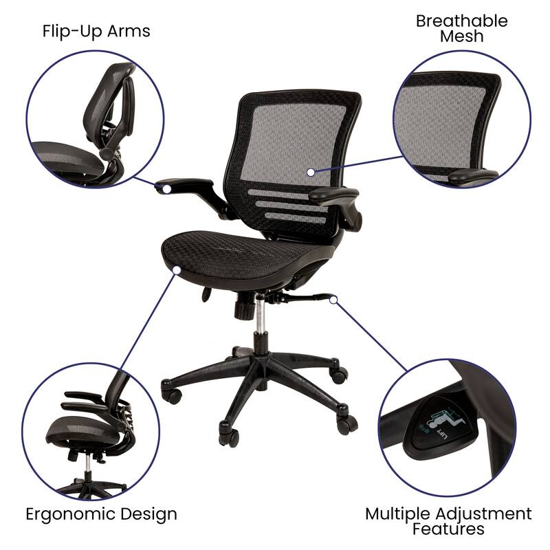Mid-Back Transparent Mesh Executive Swivel Chair with Melrose Gold Frame and Flip-Up Arms