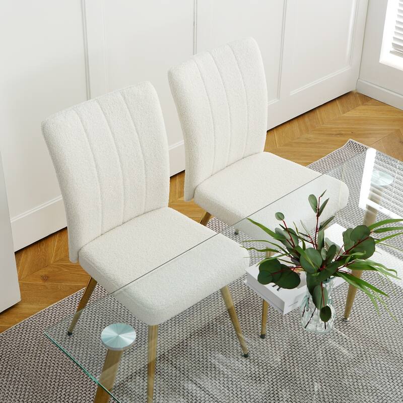 Modern Black Teddy Wool Dining Chairs Set of 4, Upholstered Chair with Fabric Accent Side Chair, Side Chair with Gold Metal Legs