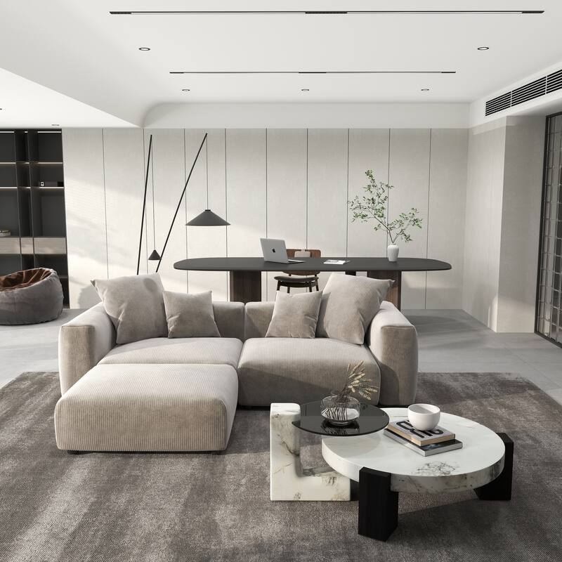 102" Oversized Corduroy Modular Sofa Reversible Couch with Ottoman