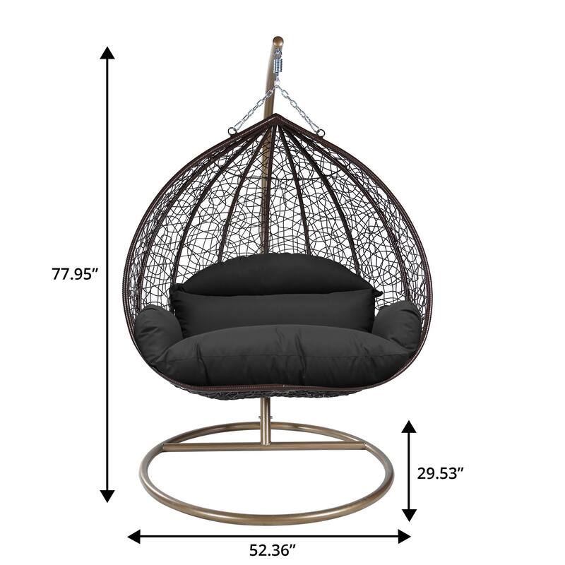 2-Person Egg Swing Chair in Brown Stainless Steel 2-Seater Porch Swing with Stand for Outdoor and Indoor - 77.95" Height