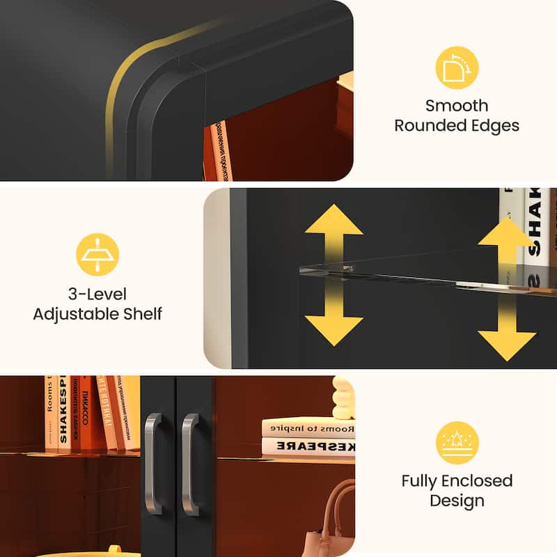 27'' Tall Display Cabinet with Acrylic Doors and LED Lights - N/A
