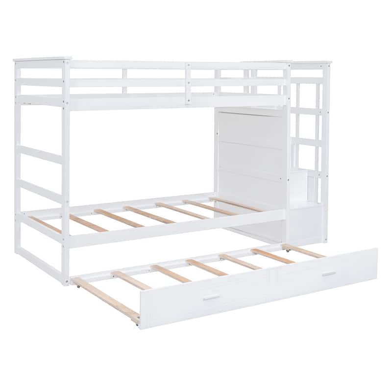 Twin Over Twin Bunk Bed with Trundle, Drawers and Storage Staircase