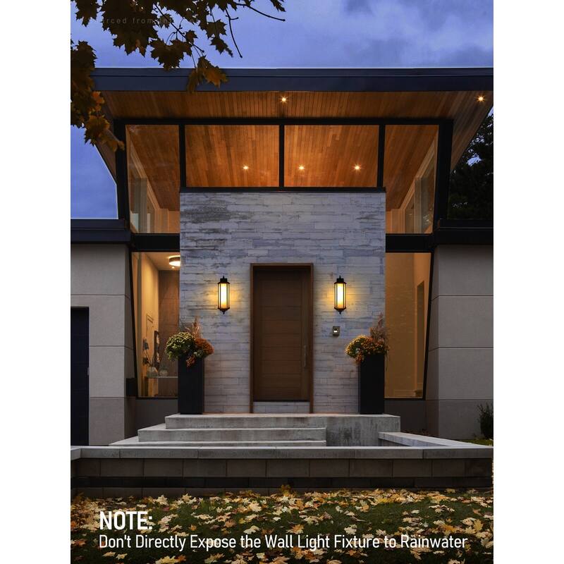 23 Inch Large Exterior Wall Lights, E26 Base, Vintage Outdoor Wall Sconce with Linear Patterned Glass, Oil Rubbed Bronze - 2pack