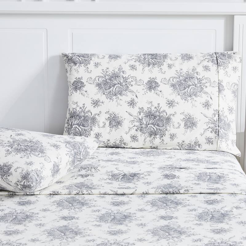 Cotton Flannel Collection Gray Toile Sheet Set