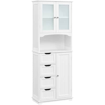 Yaheetech Bathroom Storage Cabinet Cupboard with Glass Door, White - N/A