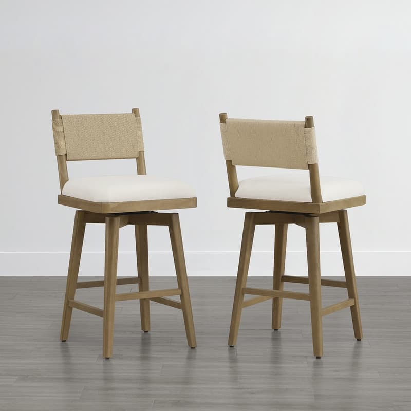 Gloria Upholstered Swivel Braid Barstool with Wood Frame Set of 2 - Natural