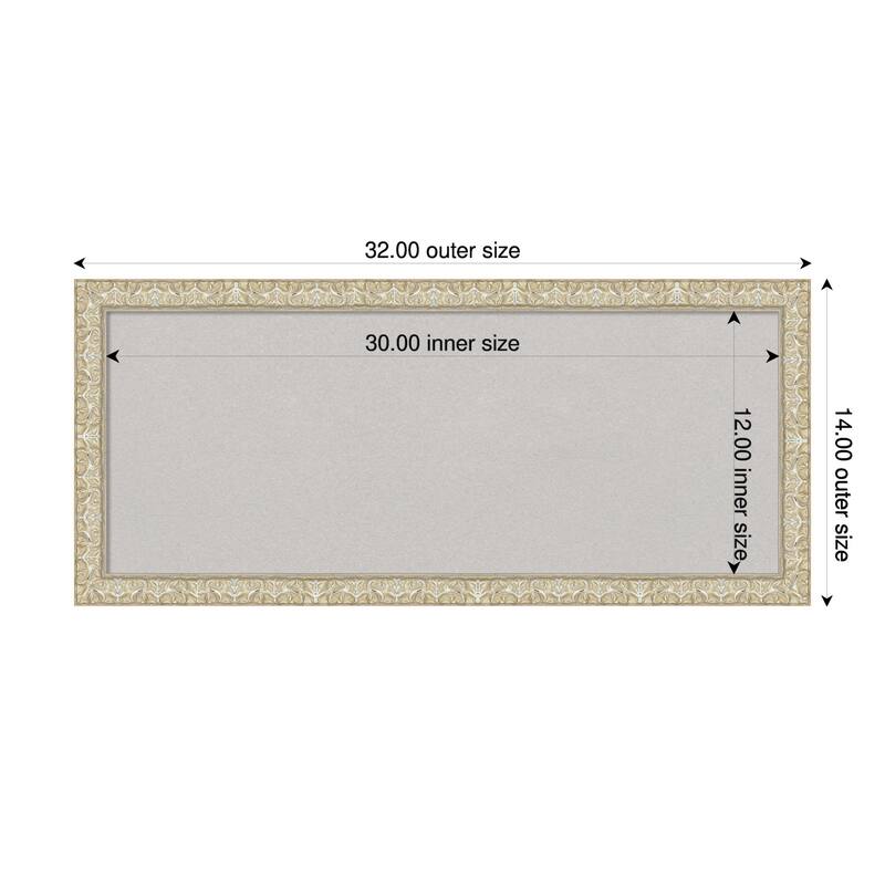 Lila Silver Wood Framed Cork Board - Bulletin Board, Organization Board, Pin Board - Grey - 32 x 14 in