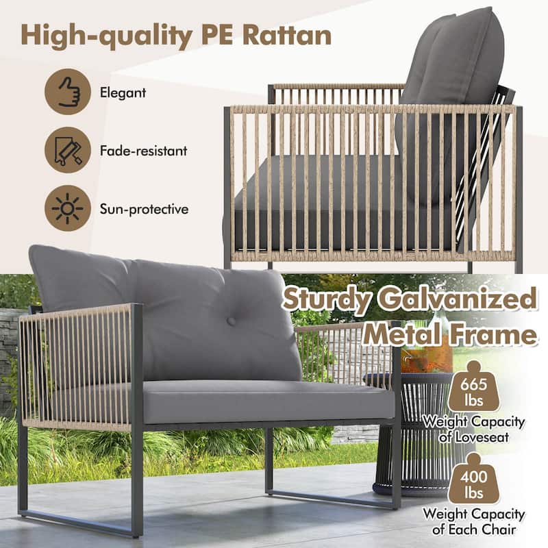 4/8 PCS Patio Furniture Set Outdoor PE Rattan Conversation Sofa Set