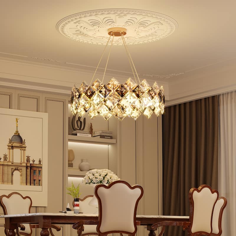 Gold Round Semi Flush Mount Crystal Chandelier