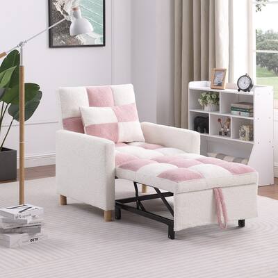 Multi-Functional Sleeper Chair with Soft Teddy Fabric,Adjustable Chair with Pillow
