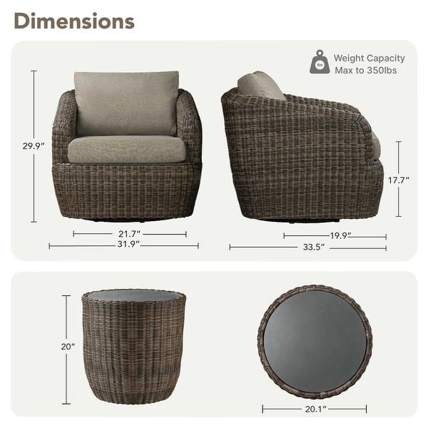 dimension image slide 0 of 12, Patio Wicker Furniture Set Outdoor Rattan Bistro Set