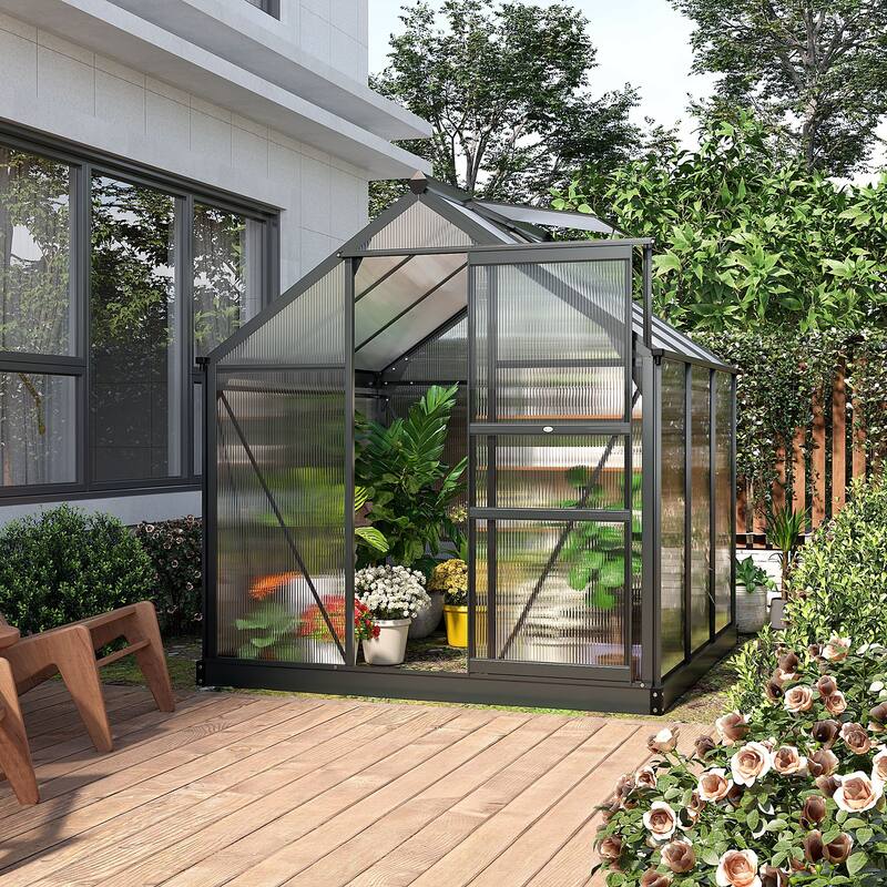 Outsunny Polycarbonate Walk-In Greenhouse for Outdoors - CLEAR - Permanent