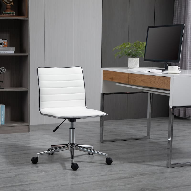 Vinsetto Mid-Back Armless Office Chair Task Chair with PU Leather, Adjustable Height and Swivel Seat Ribbed, White - White