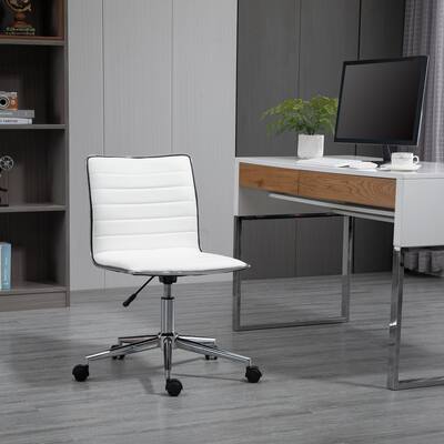 Vinsetto Mid-Back Armless Office Chair Task Chair with PU Leather, Adjustable Height and Swivel Seat Ribbed, White