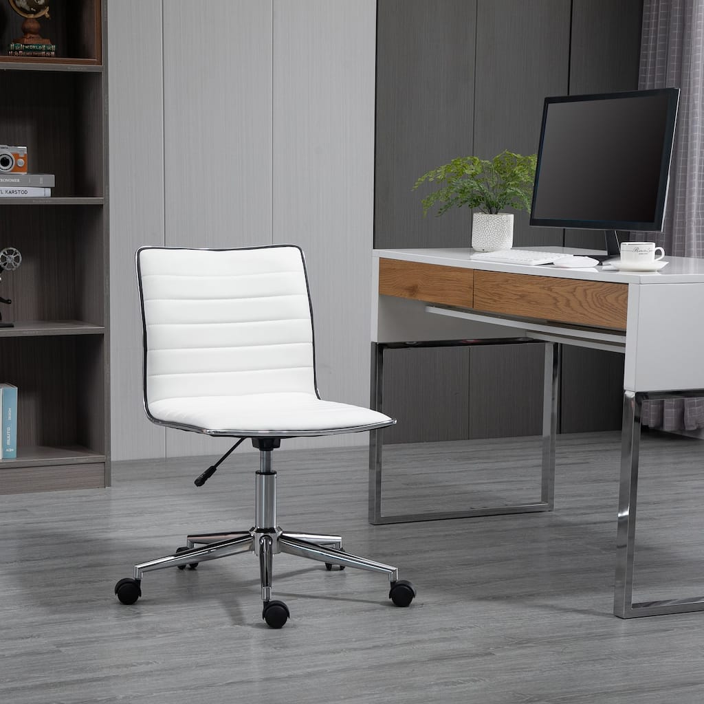 Vinsetto Mid-Back Armless Office Chair Task Chair with PU Leather, Adjustable Height and Swivel Seat Ribbed, White