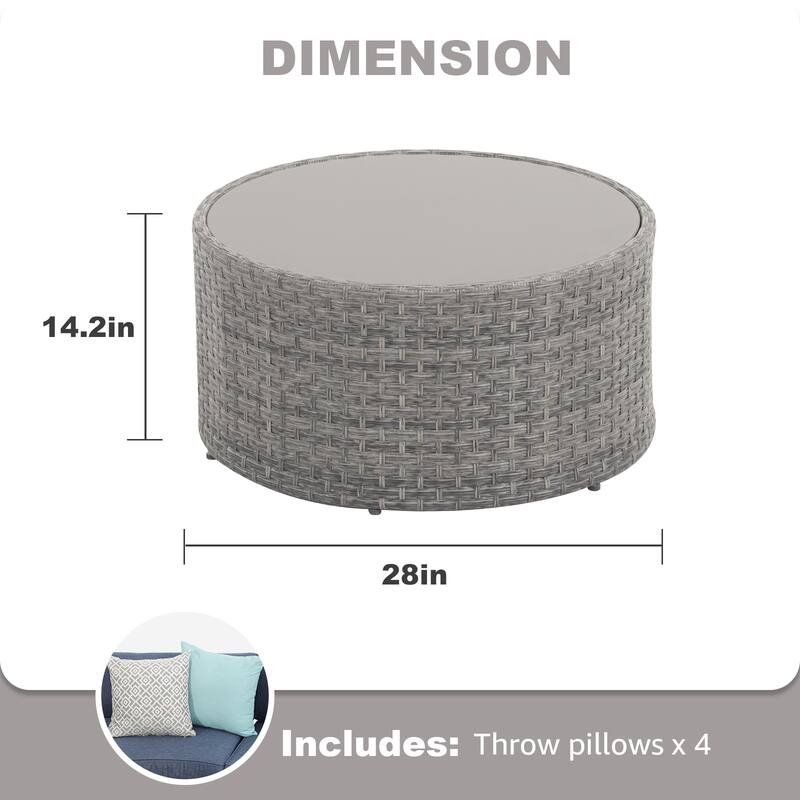 Round Outdoor Coffee Table with Tempered Glass Top