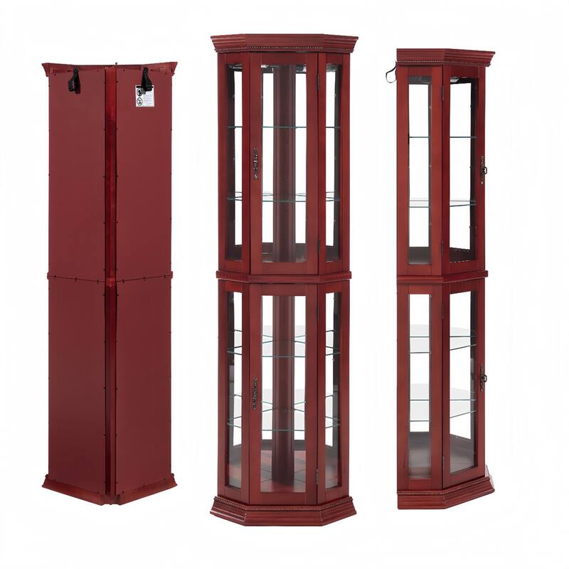 Lighted Corner Display Cabinet with Glass Adjustable Shelf