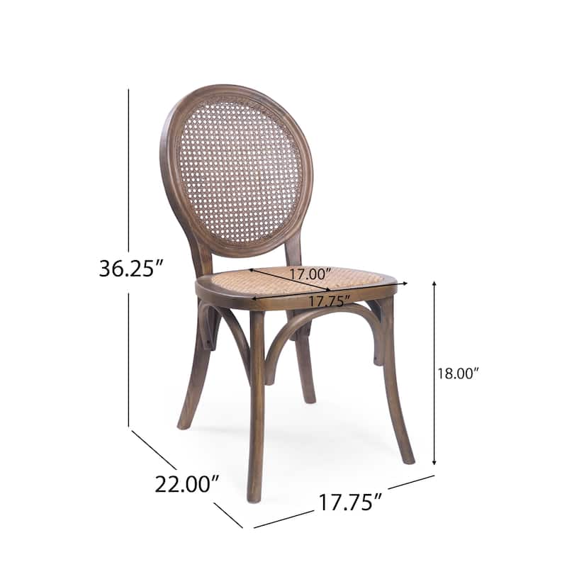 Roomfitters Woven Cane Bistro Dining Chairs Set of 2, Round Back Rattan Accent Seating, Wooden Frame Dining Chairs
