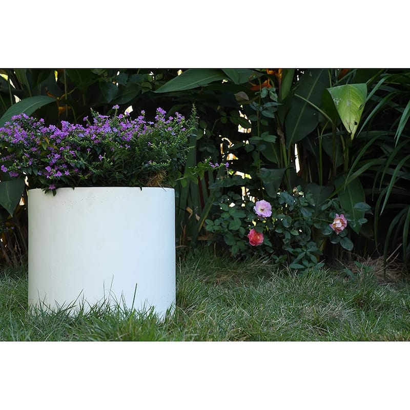 15.8", 12.9" and 9.8"W Round Pure White Concrete/Fiberglass Indoor Outdoor Modern Seamless Planters (Set of 3)